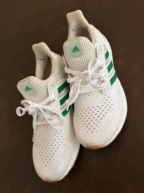 adidas White Sneakers with Green Three-Stripes